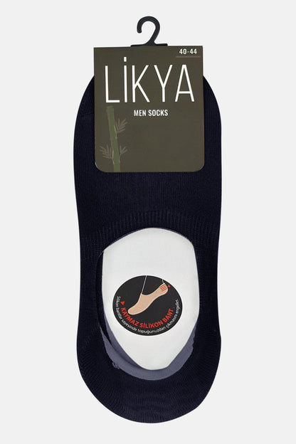Likya Erkek Bambu Silikon Kaymaz Bantlı Babet Çorap - Düz
