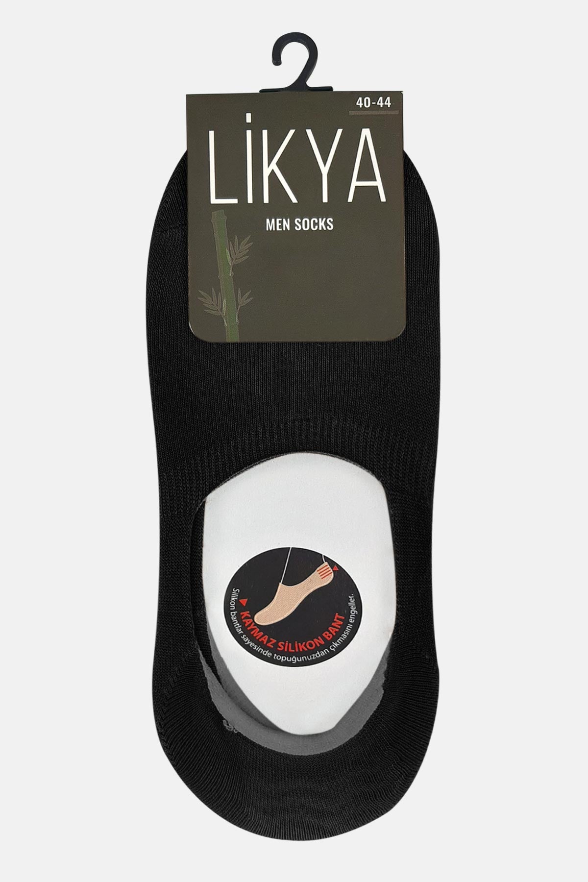 Likya Erkek Bambu Silikon Kaymaz Bantlı Babet Çorap - Düz