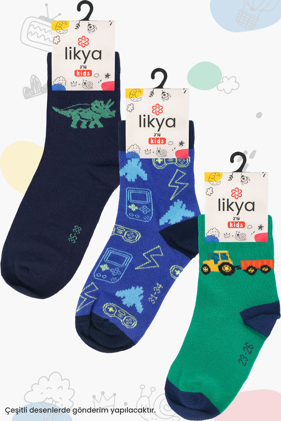 Likya Erkek Çocuk Soket Çorap 3'lü Pamuklu