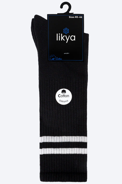 Likya Erkek Dizaltı Çorap Sporcu Çizgili Dikişsiz Taban Altı Havlu