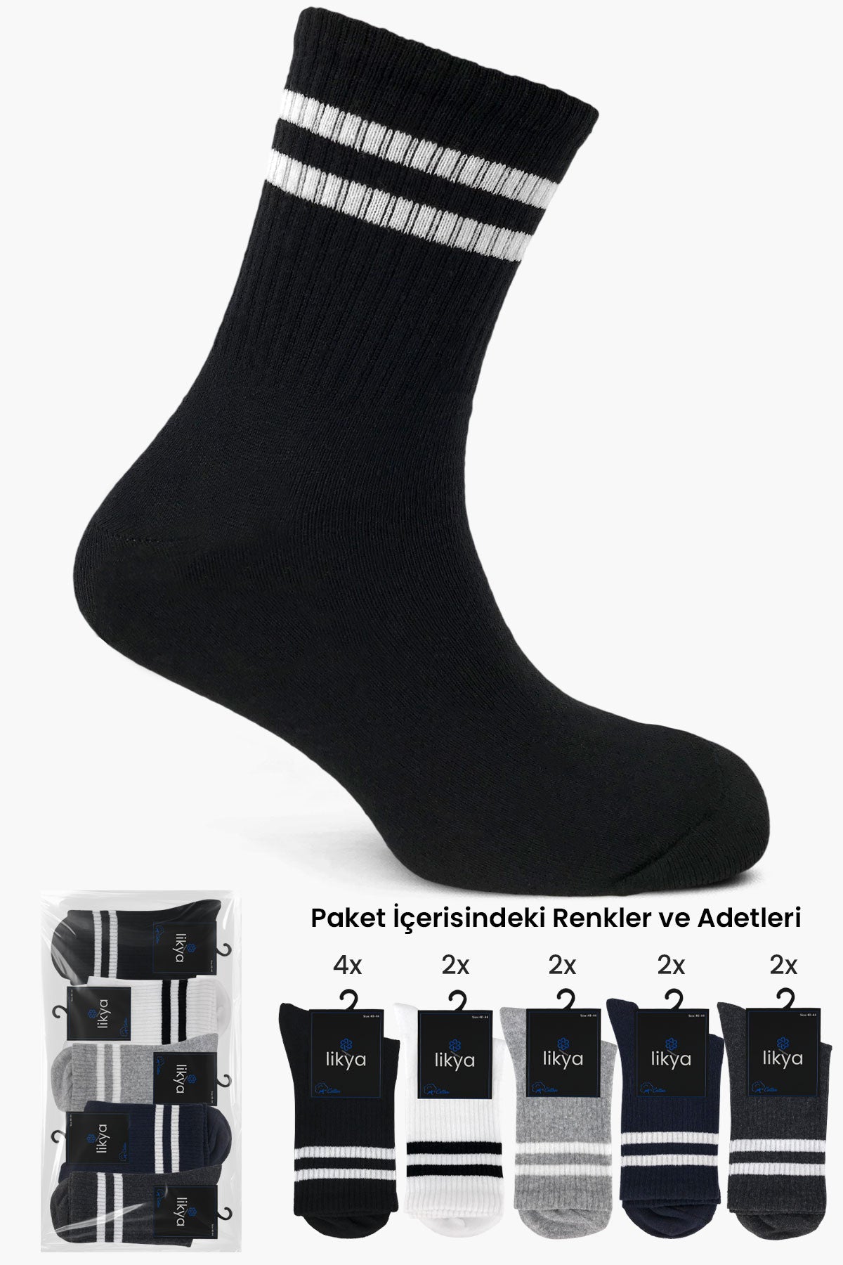 Likya Erkek Pamuklu Soket Tenis Çorabı - Çizgili
