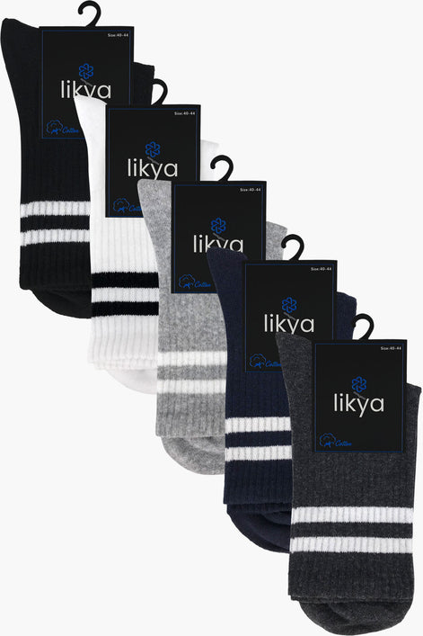 Likya Erkek Pamuklu Soket Tenis Çorabı - Çizgili