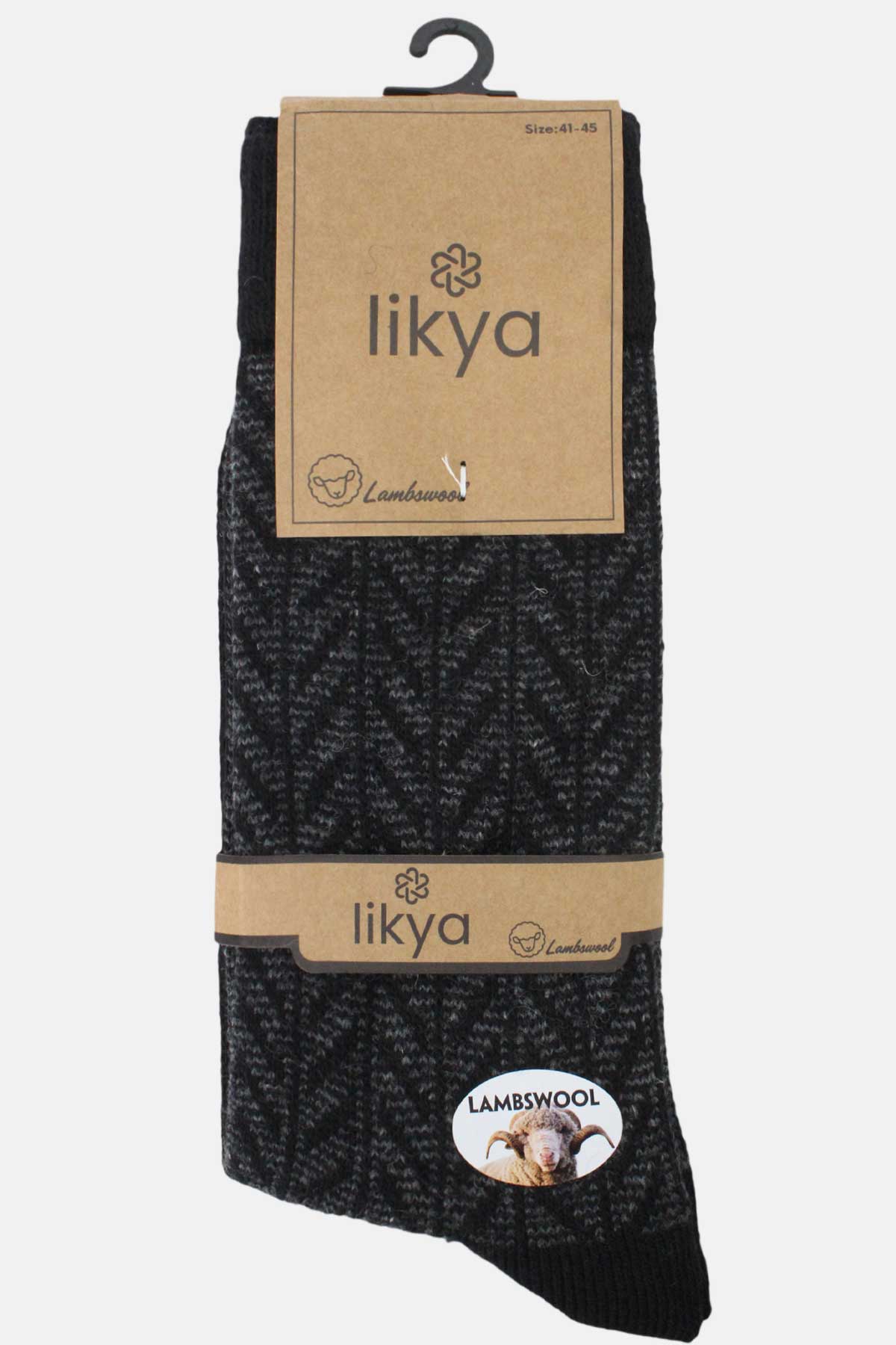 Likya Erkek Soket Çorap Desenli Lambswool Yün