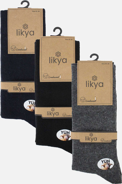 Likya Erkek Soket Çorap Düz Lambswool Yün
