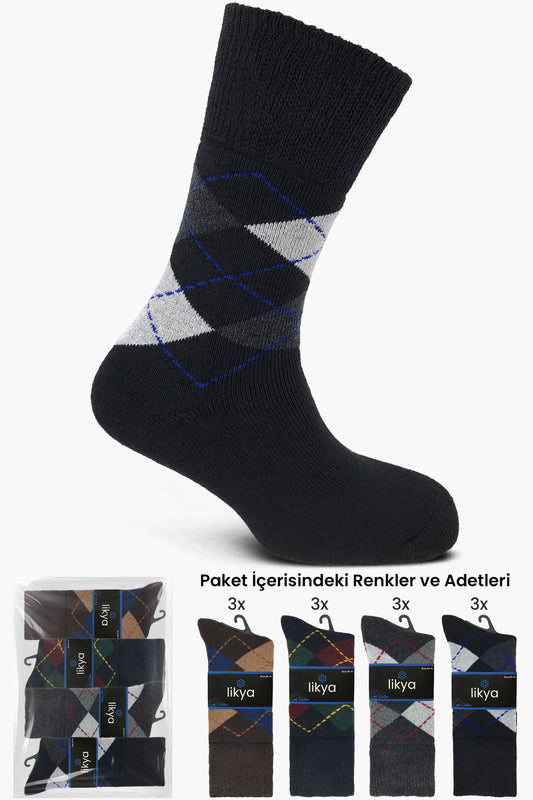 Likya Erkek Soket Çorap Havlu Pamuklu Ekose Comfort