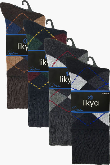 Likya Erkek Soket Çorap Havlu Pamuklu Ekose Comfort