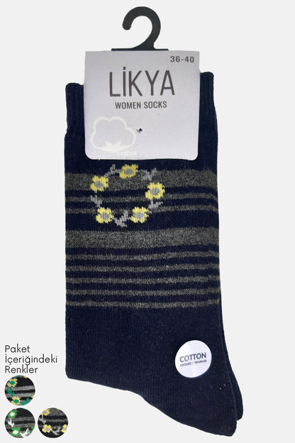Likya Kadın Havlu Pamuklu Soket Çorap - Desenli