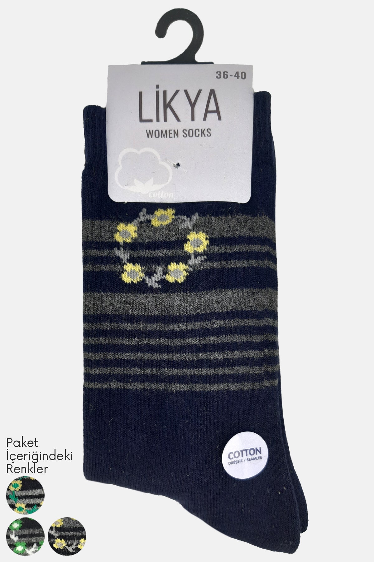 Likya Kadın Havlu Pamuklu Soket Çorap - Desenli