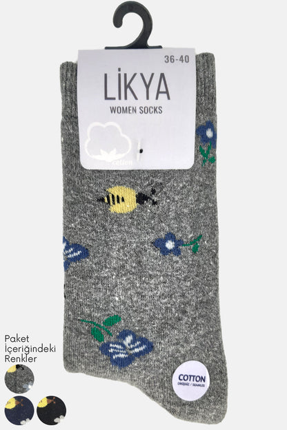 Likya Kadın Havlu Pamuklu Soket Çorap - Desenli