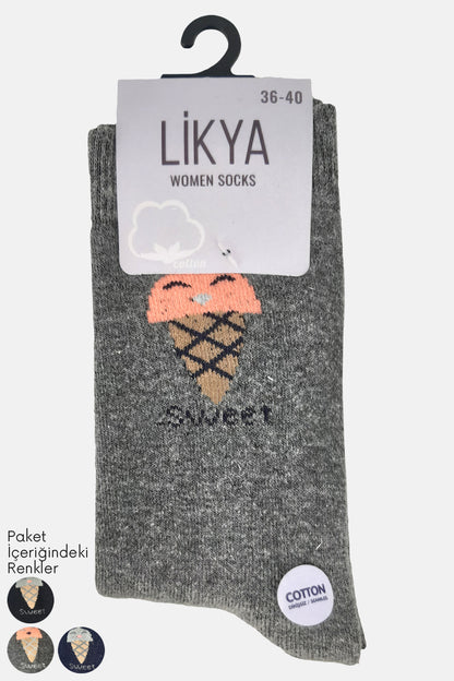 Likya Kadın Havlu Pamuklu Soket Çorap - Desenli