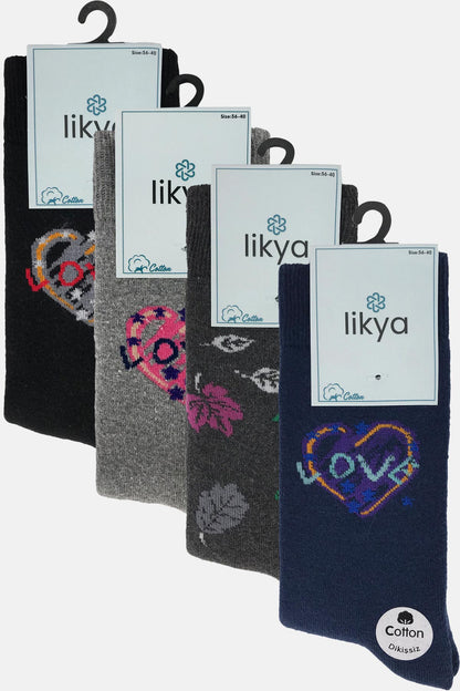 Likya Kadın Havlu Soket Çorap Pamuklu Desenli