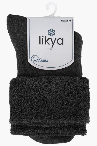 Likya Kadın Havlu Yarım Konç Çorap Düz Pamuklu Kıvrık