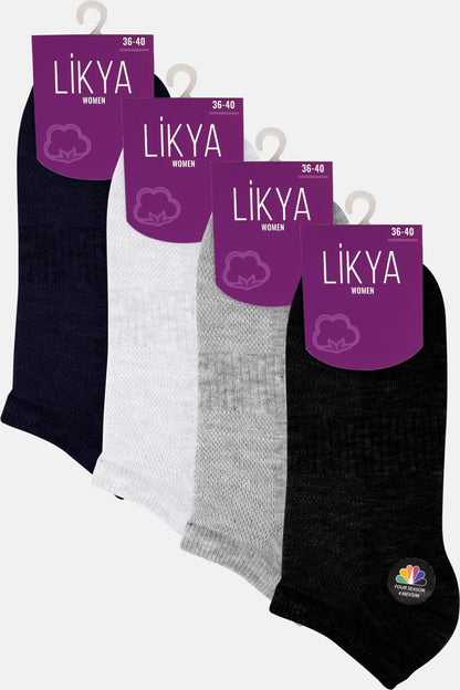 Likya Kadın Pamuklu Lastikli Patik Çorap - Düz