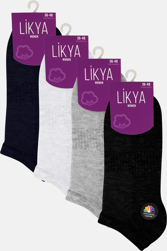 Likya Kadın Pamuklu Lastikli Patik Çorap - Düz