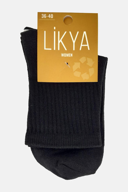 Likya Kadın Pamuklu Yarım Konç Soket Çorabı 3'lü - Düz
