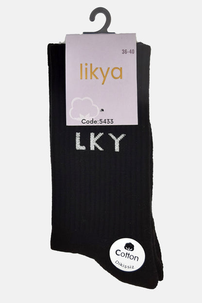 Likya Kadın  Soket Tenis Çorabı Tabanaltı Havlu Pamuk Yazılı