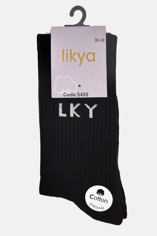 Likya Kadın  Soket Tenis Çorabı Tabanaltı Havlu Pamuk Yazılı