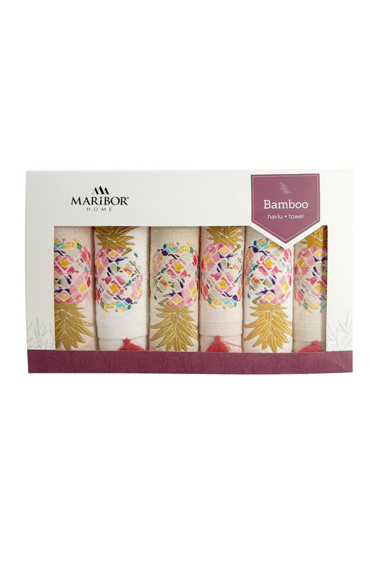 Maribor El-Yüz Havlusu 3D Nakışlı Ananas Bambu 50x90