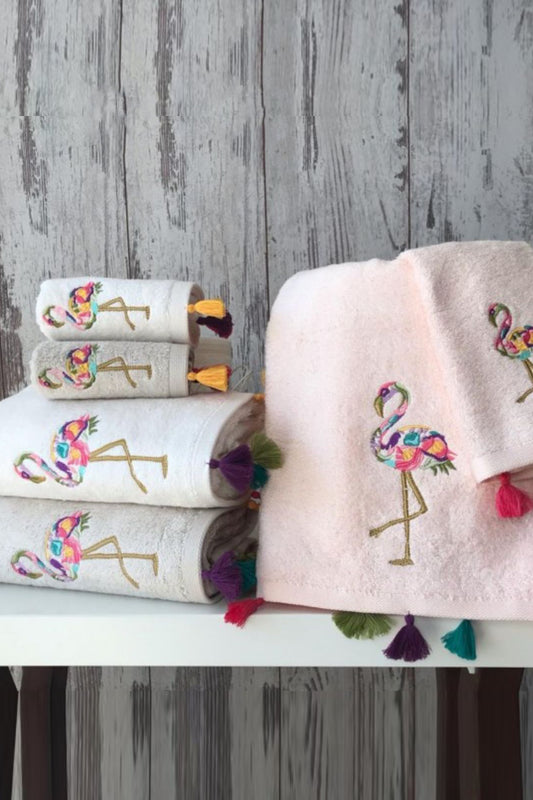 Maribor El-Yüz Havlusu 3D Nakışlı Flamingo Bambu 50x90