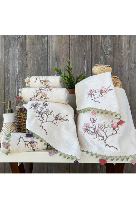 Maribor El-Yüz Havlusu Bambu Nakışlı Orkide 50x90