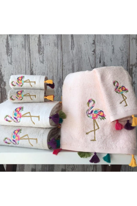 Maribor El-Yüz Havlusu Nakışlı Flamingo Bambu 50x90
