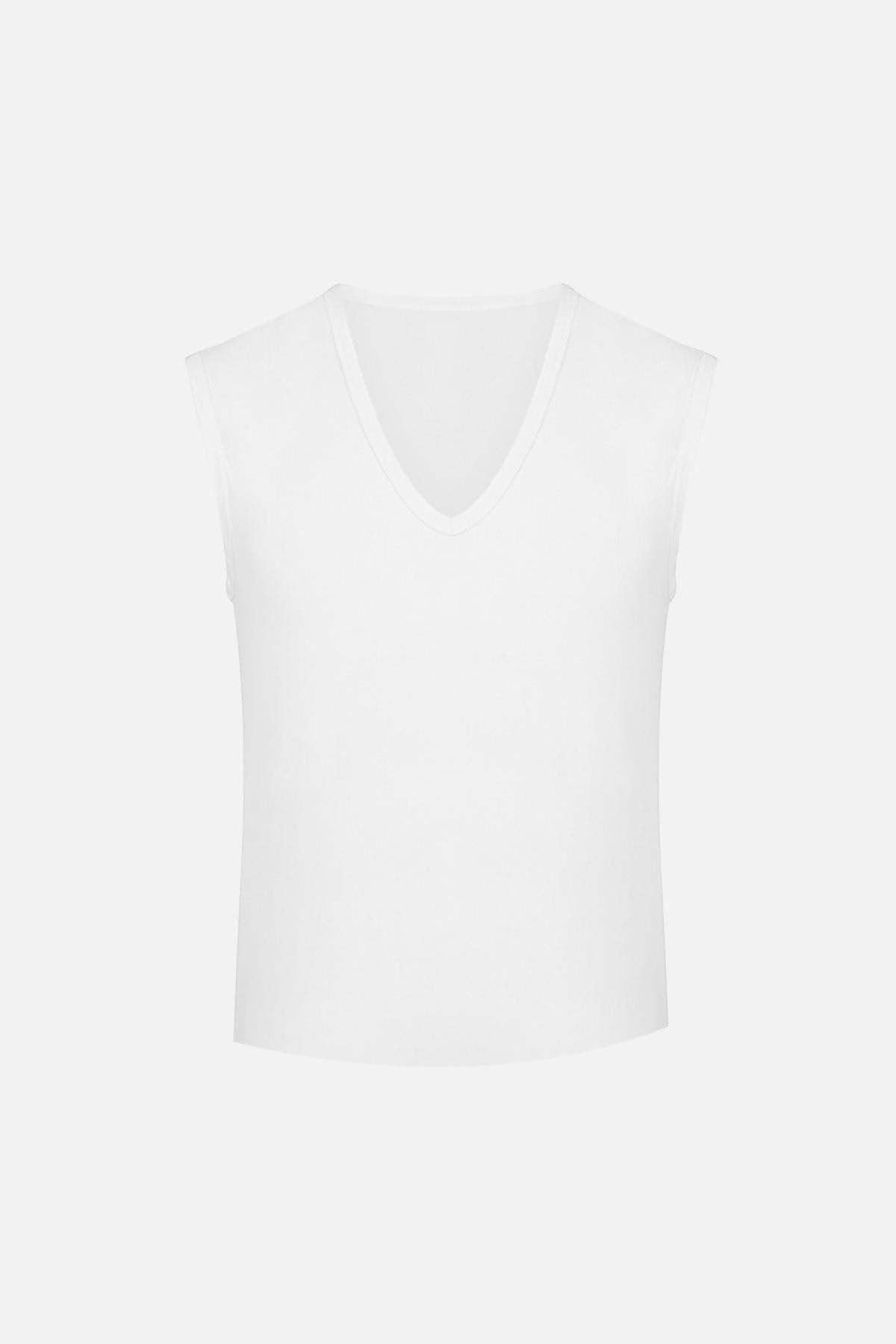 Mısırlı Erkek Sporcu Atlet V Yaka Kolsuz Organik Pamuklu