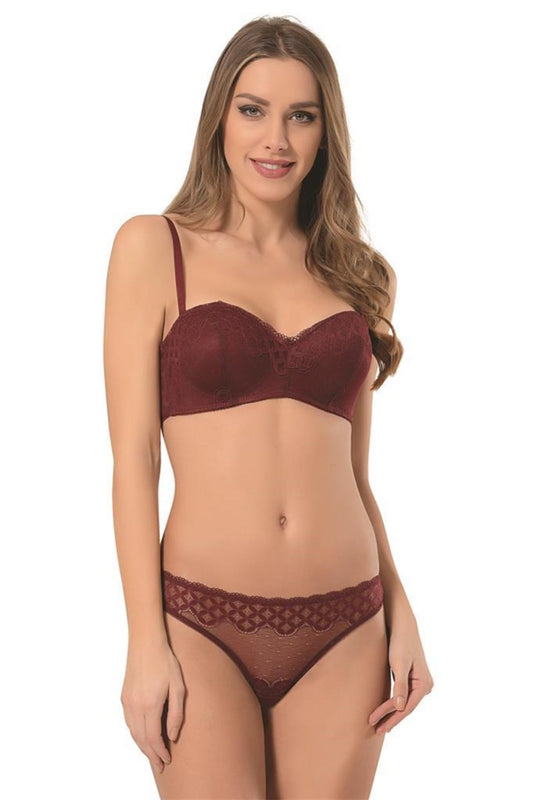 Nbb Kadın Desteksiz Dantel Kenarlı Sütyen Külot Takım