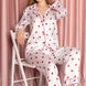 Nbb Kadın Pijama Takımı Gömlek Yaka Saten Kalp Desenli