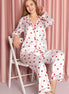 Nbb Kadın Pijama Takımı Gömlek Yaka Saten Kalp Desenli