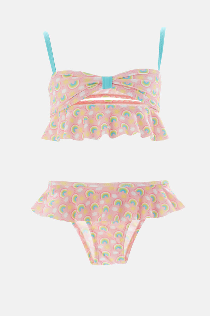 Neopy Kız Çocuk Bikini Takım Arkası Fiyonklu Alt ve üst Fırfır Detaylı