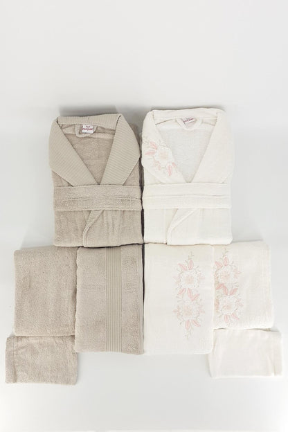 Nurpak Aile Bornoz Seti Hürrem Nakışlı 3D Bambu 8 Parça