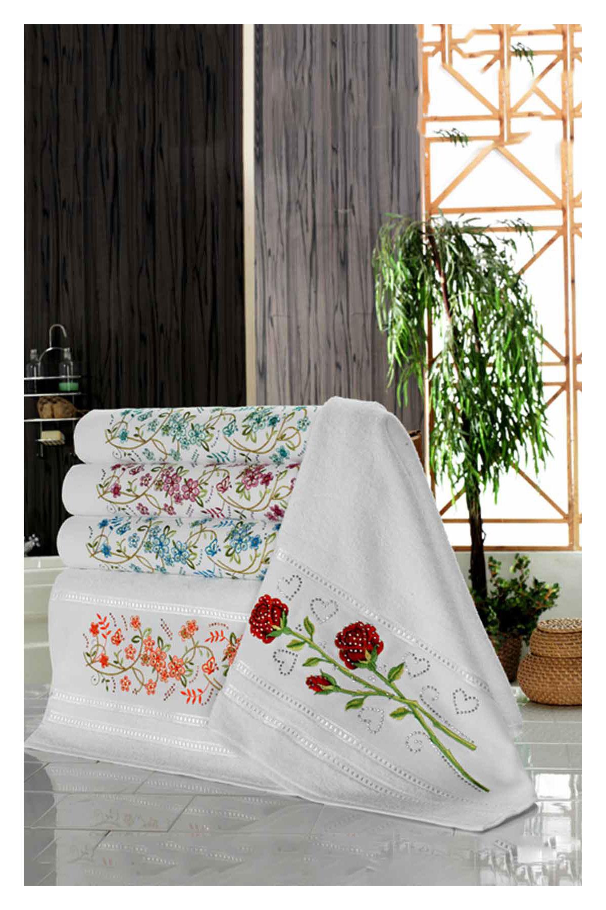 Nurpak El-Yüz Havlusu Dilan Nakışlı Taşlı 50x90