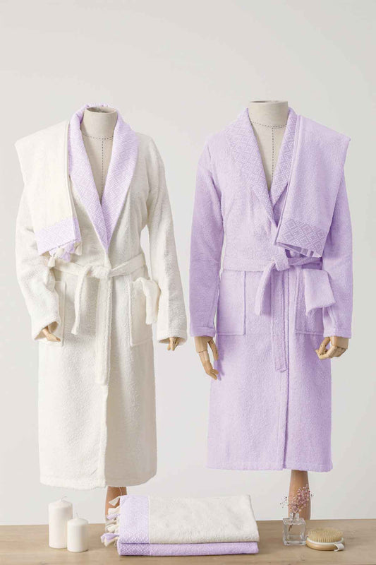 Nurpak SafirJakarlı 8 Parça Aile Bornoz Seti