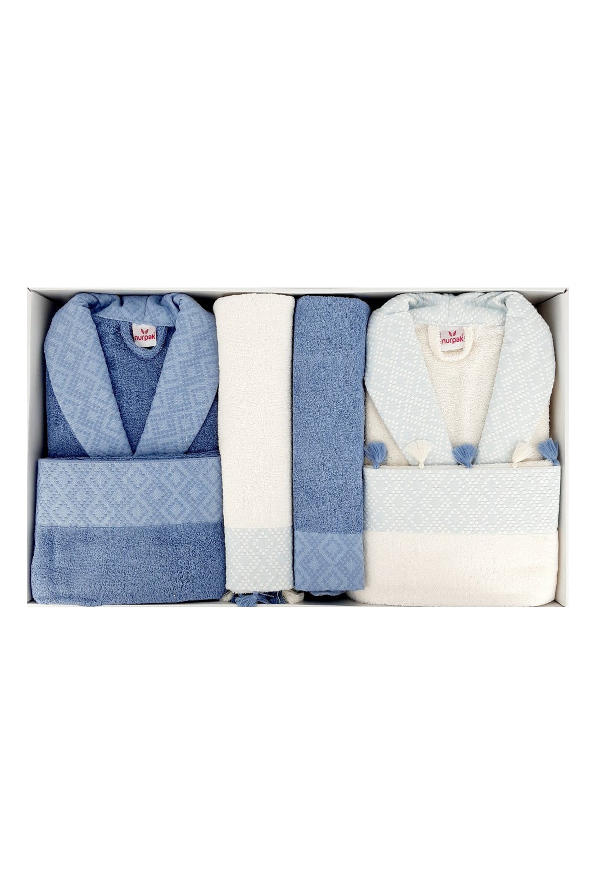 Nurpak SafirJakarlı 8 Parça Aile Bornoz Seti