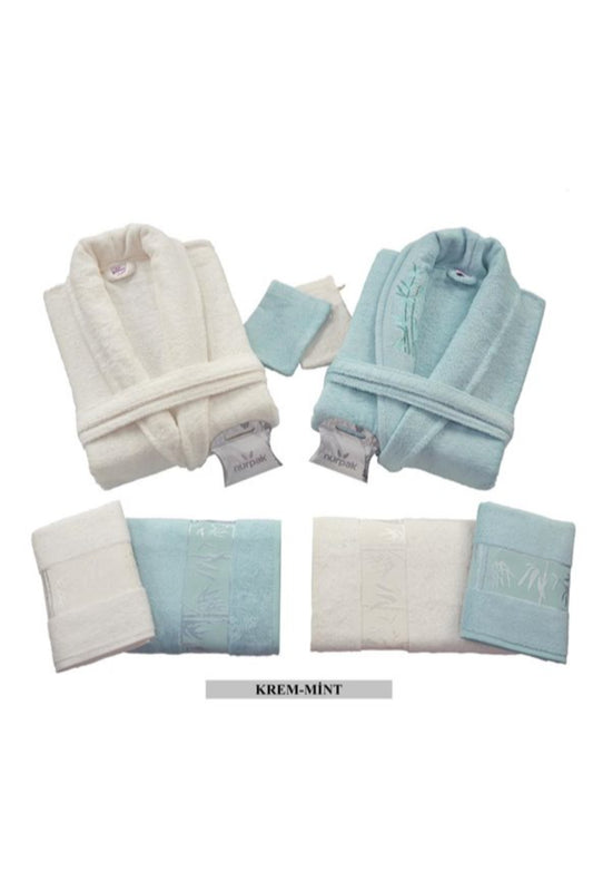 Nurpak Unisex Yetişkin Aile Bornoz Seti Bambu 10 Parça