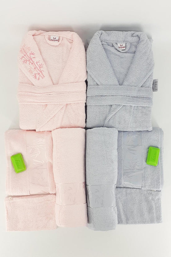 Nurpak Unisex Yetişkin Aile Bornoz Seti Bambu 10 Parça