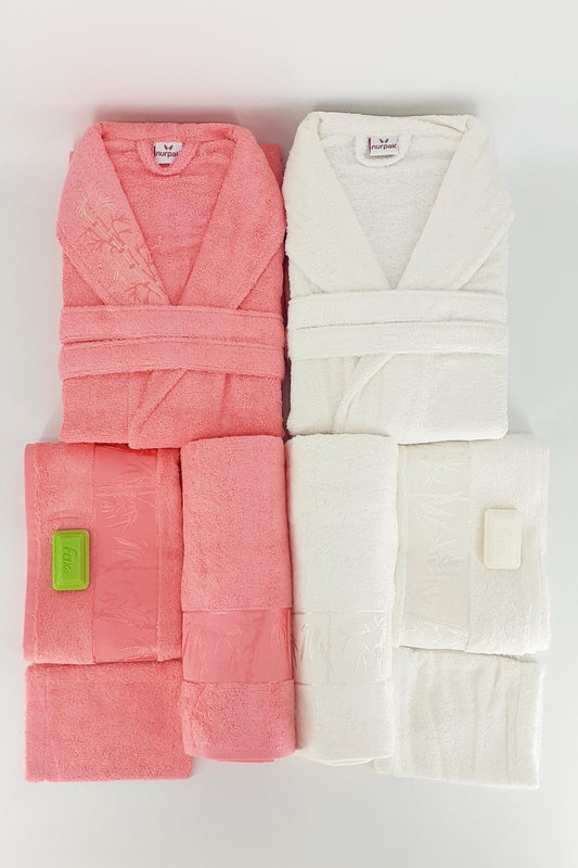 Nurpak Unisex Yetişkin Aile Bornoz Seti Bambu 10 Parça