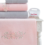 Nurpak Unisex Yetişkin Aile Bornoz Seti Begonvil Nakışlı 10 Parça
