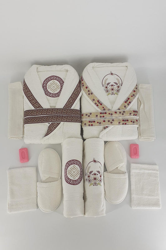 Nurpak Unisex Yetişkin Aile Bornoz Seti Meltem 16 Parça