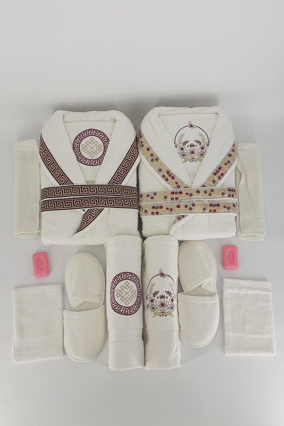 Nurpak Unisex Yetişkin Aile Bornoz Seti Meltem 16 Parça