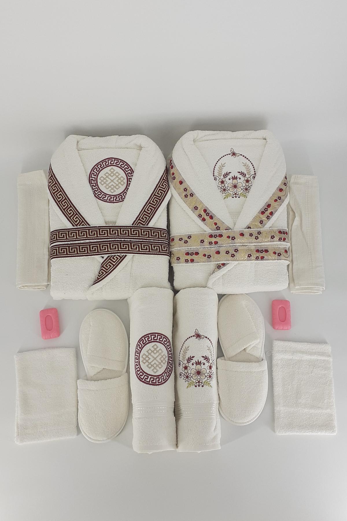 Nurpak Unisex Yetişkin Aile Bornoz Seti Meltem 16 Parça