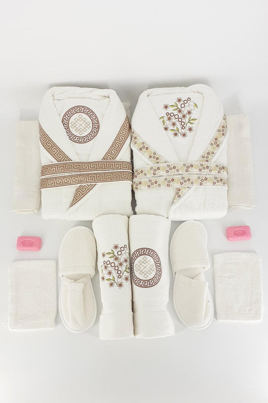 Nurpak Unisex Yetişkin Aile Bornoz Seti Meltem 16 Parça