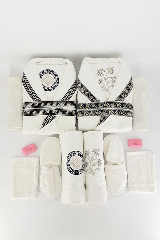 Nurpak Unisex Yetişkin Aile Bornoz Seti Meltem 16 Parça