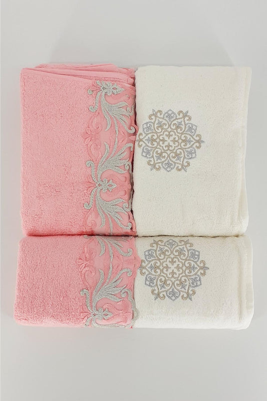 Nurpak Unisex Yetişkin Bornoz Seti Güpürlü Bambu 4 Parça