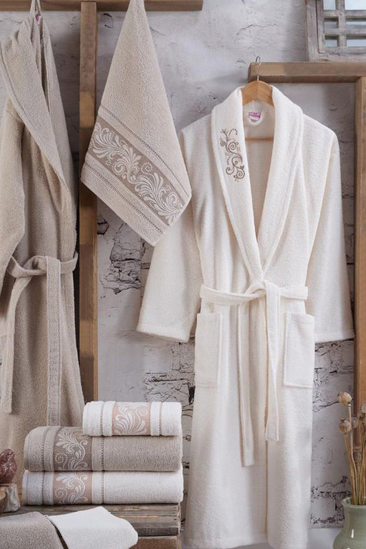 Nurpak Unisex Yetişkin Tekli Bornoz Set Coşku 4 Parça