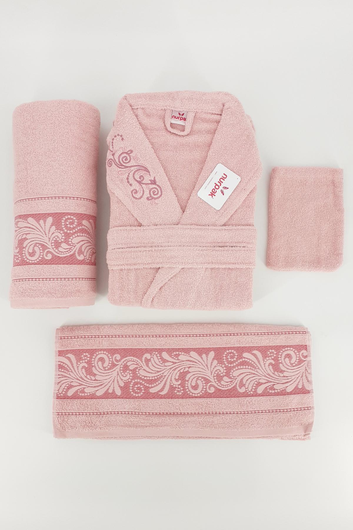 Nurpak Unisex Yetişkin Tekli Bornoz Set Coşku 4 Parça