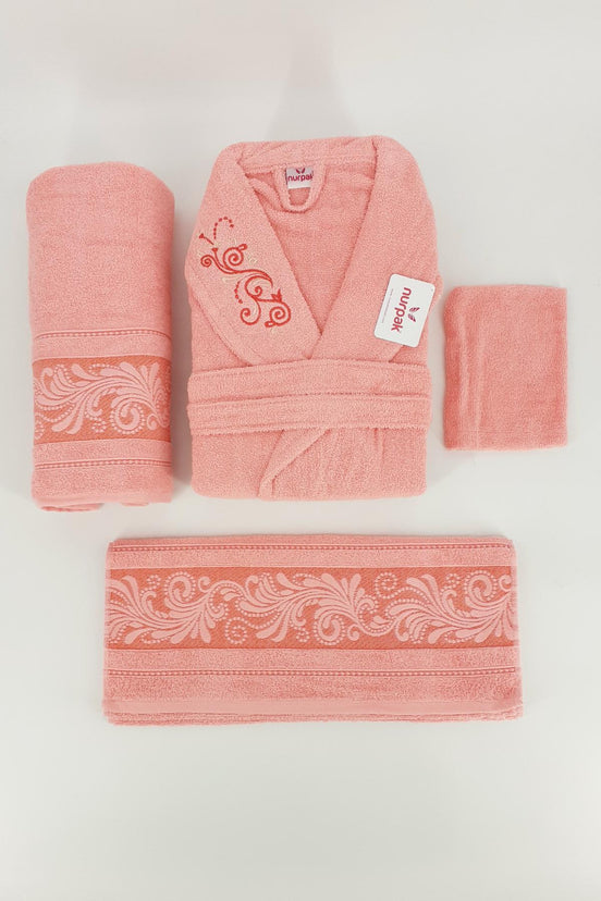 Nurpak Unisex Yetişkin Tekli Bornoz Set Coşku 4 Parça