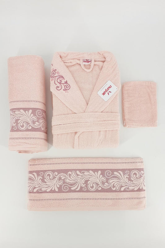 Nurpak Unisex Yetişkin Tekli Bornoz Set Coşku 4 Parça