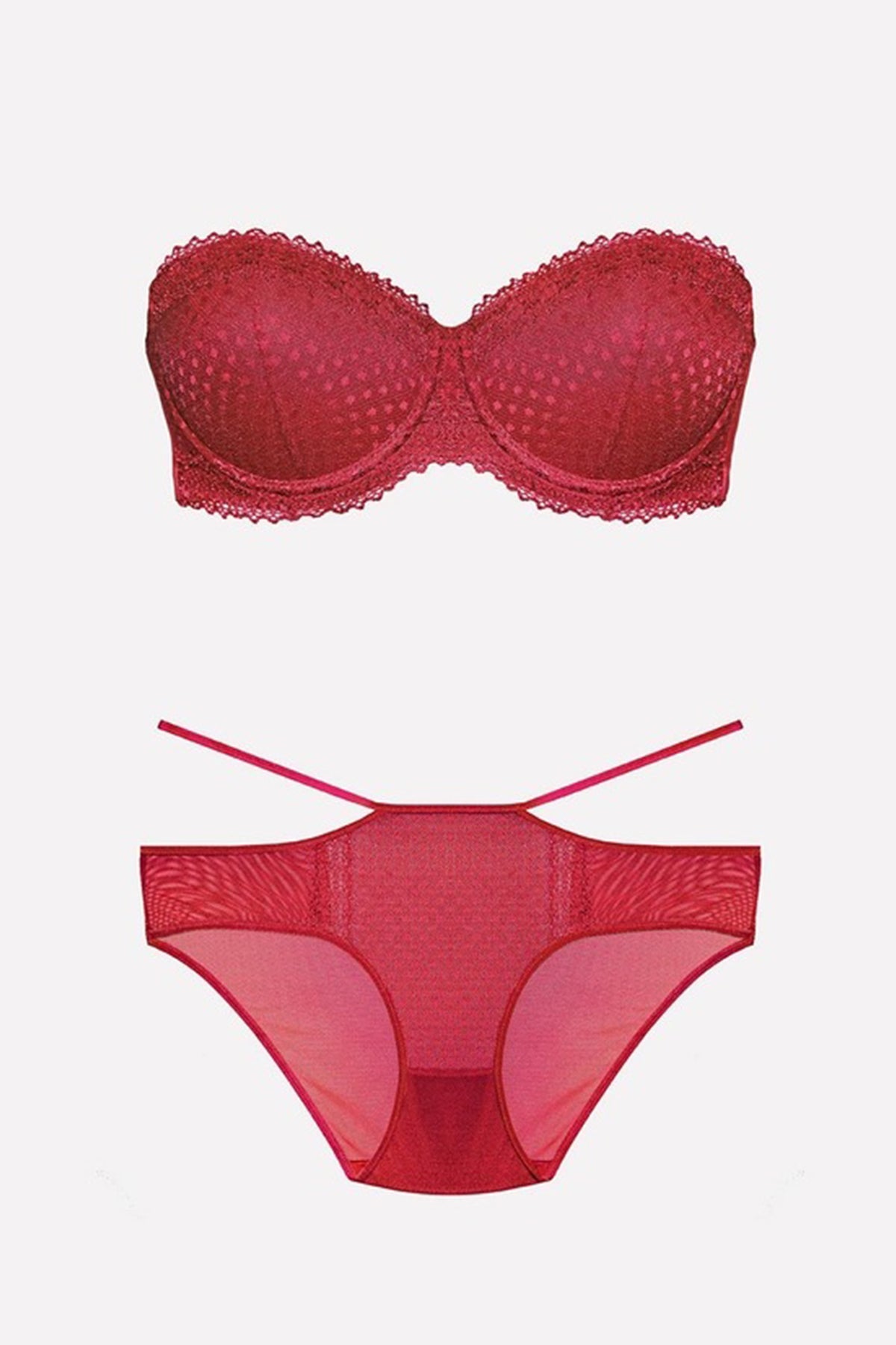 Nurteks Kadın Fantezi Destekli Straplez Sütyen ve Külot Takım Push-Up