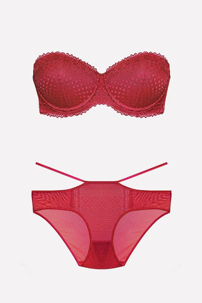 Nurteks Kadın Fantezi Destekli Straplez Sütyen ve Külot Takım Push-Up